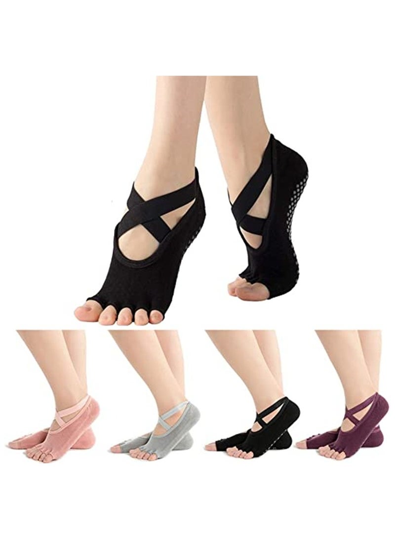 Generic 4 Pairs Non Slip Yoga Socks, Women Dress Socks Clasped Pilates Socks for Ballet Pilates Barre Dance - Image 1