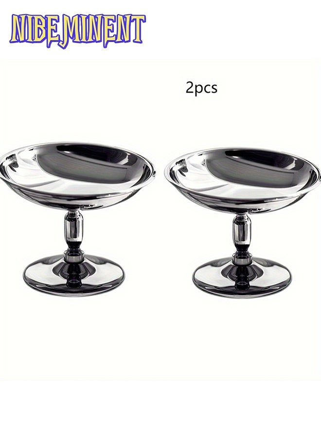 NIBEMINENT 2 قطع أطباق حلوى أنيقة من الفولاذ المقاوم للصدأ مع الكرز وكريمة الخفق - مثالية للبودينغ، الموس، سلطة الفواكه - آمنة في غسالة الصحون، مقاومة للصدأ، شكل دائري، مثالية للاستخدام في المنزل، المطعم، الفندق، أطباق تقديم الحلوى | عرض حلوى أنيق | أدوات مطبخ متينة - Image 2