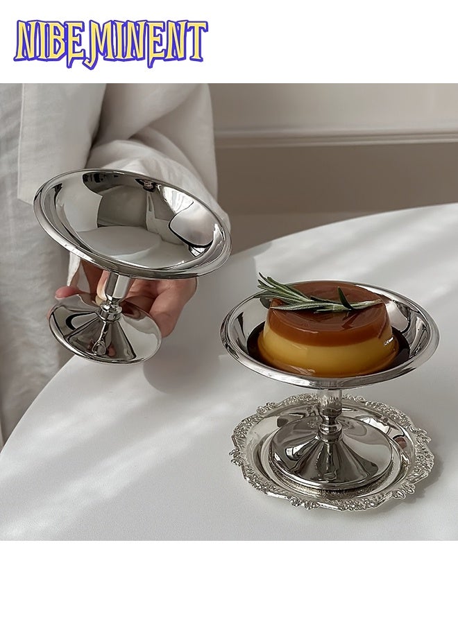 NIBEMINENT 2 قطع أطباق حلوى أنيقة من الفولاذ المقاوم للصدأ مع الكرز وكريمة الخفق - مثالية للبودينغ، الموس، سلطة الفواكه - آمنة في غسالة الصحون، مقاومة للصدأ، شكل دائري، مثالية للاستخدام في المنزل، المطعم، الفندق، أطباق تقديم الحلوى | عرض حلوى أنيق | أدوات مطبخ متينة - Image 1