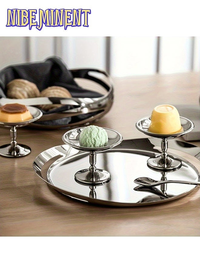 NIBEMINENT 2 قطع أطباق حلوى أنيقة من الفولاذ المقاوم للصدأ مع الكرز وكريمة الخفق - مثالية للبودينغ، الموس، سلطة الفواكه - آمنة في غسالة الصحون، مقاومة للصدأ، شكل دائري، مثالية للاستخدام في المنزل، المطعم، الفندق، أطباق تقديم الحلوى | عرض حلوى أنيق | أدوات مطبخ متينة - Image 4