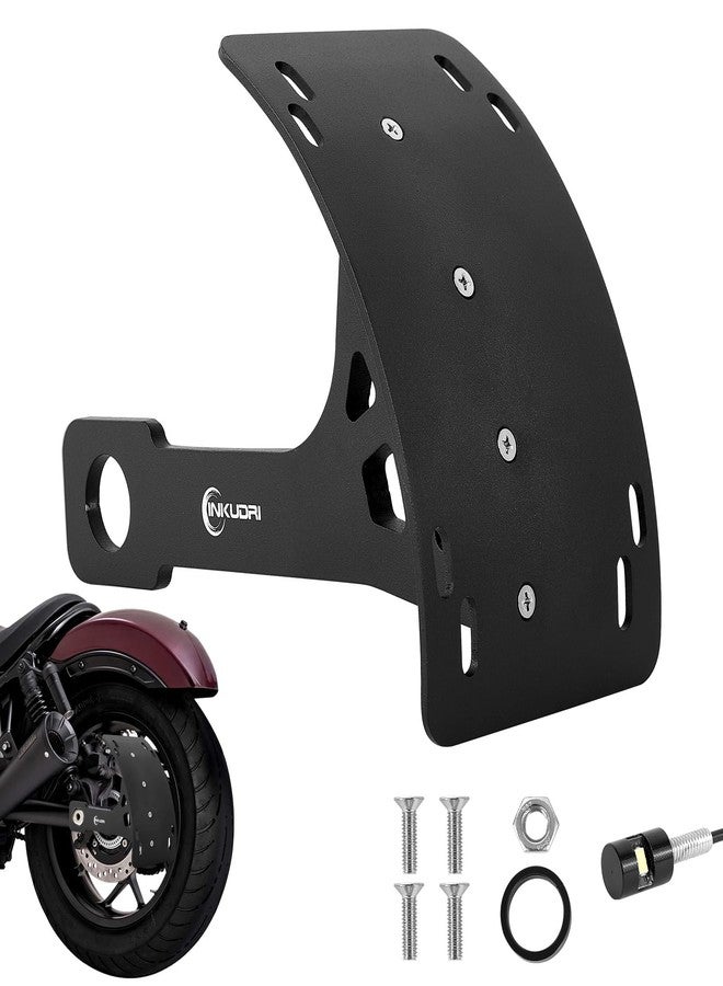 INKUDRI Universal Motorcycle License Plate Bracket With Light Motorcycle License Plate Holder Mount Frame Half Moon Curved Side Tag For rebel 500 Ruckus YZF R6 R7 R8 Vulcan S 650 MT03 MT09 TW200 - Image 1