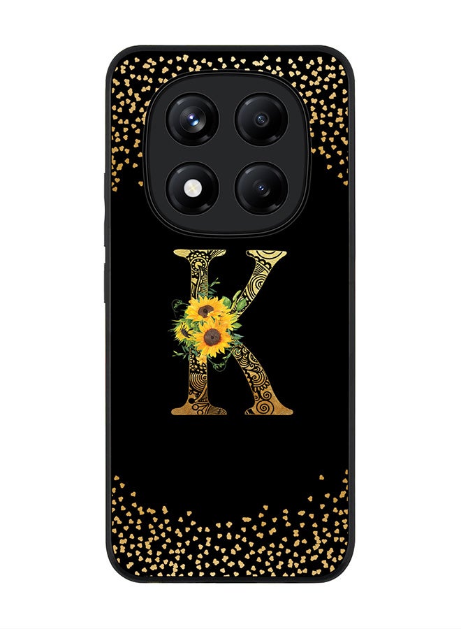 Stylizedd For Xiaomi Redmi Note 14 Pro 4G 4G Case,Slim fit Camera Protection, Shockproof Thin Phone cover  - Custom Floral Monogram - K ( Black ) - Image 1