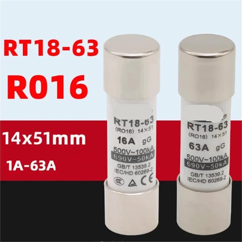 أنبوب السيراميك الأساسي للصمامات 3A الحجم R016 14x51mm من 16A إلى 63A 500V 690V - Image 3