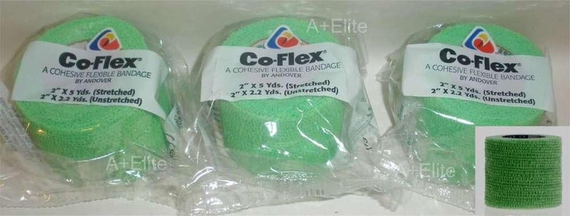 Coflex Andover COFlex 2x5Yds Neon Green 3Pack Cohesive Flexible Elastic Latex Bandage Compression Self Adherent Wrap Kids Children Vet Animals Pets Cats Dogs Horses 3200NG - Image 1