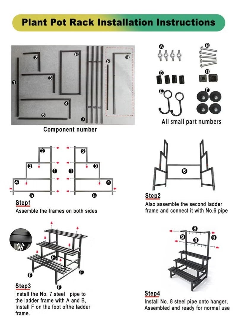 والالا حامل نباتات معدني ثلاثي الطبقات للاستخدام الداخلي والخارجي، مقاوم للماء، قابل للتكديس، رف نباتات طويل متين، حامل أواني الزهور للحديقة، رف عرض، أسود - Image 3