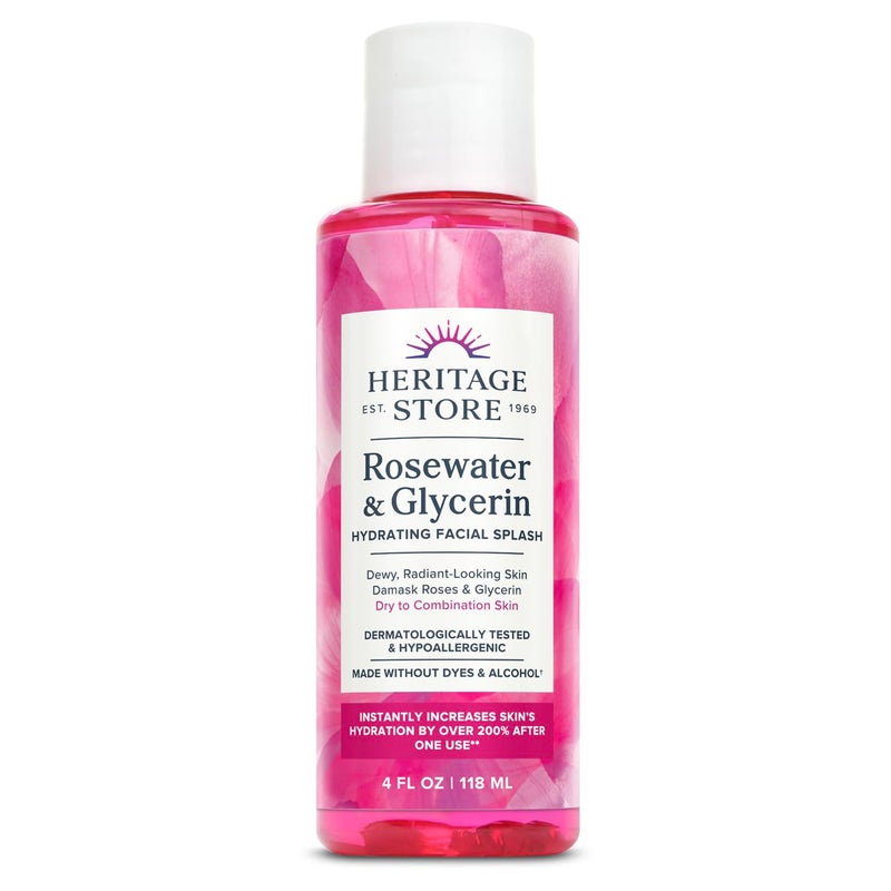 HERITAGE STORE Rosewater & Glycerin Hydrating Facial Splash - Dry Combination Skin Care - Rose Water with Vegetable Glycerine - Made w/out Dyes or Alcohol, Hypoallergenic, Vegan, 60-Day Guarantee, 4oz - Image 1
