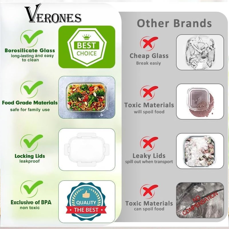 VERONES 24 Pieces Glass Food Storage Containers Set  Airtight Glass Lunch Containers  Glass Meal Prep Containers with Lids Exclusive of BPA  for Microwave  Oven  Freezer & Dishwasher Friendly White - Image 5