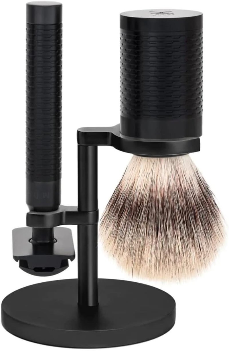 MHLE Rocca Series Silvertip Fibre Safety Razor Black Stainless Steel Jet DLC Coating - Image 1