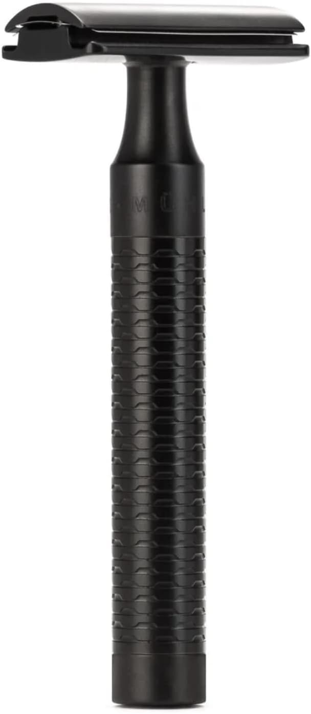 MHLE Rocca Series Silvertip Fibre Safety Razor Black Stainless Steel Jet DLC Coating - Image 2
