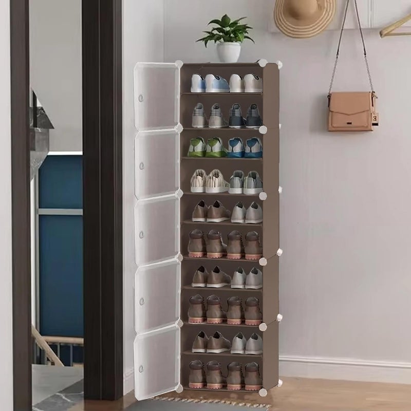 AYSIS Simple Modular Plastic Shoe Rack for Home, Stackable Shoe Organizer, Storage Racks, Hallway Cabinet, Easy Living Room Bedroom Entryway Shoe Rack (Grey, 10-Shelf-5-Door) - Image 1