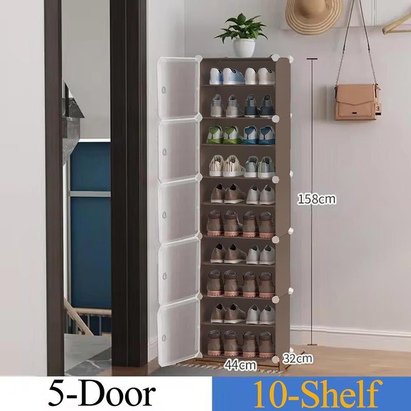 AYSIS Simple Modular Plastic Shoe Rack for Home, Stackable Shoe Organizer, Storage Racks, Hallway Cabinet, Easy Living Room Bedroom Entryway Shoe Rack (Grey, 10-Shelf-5-Door) - Image 2
