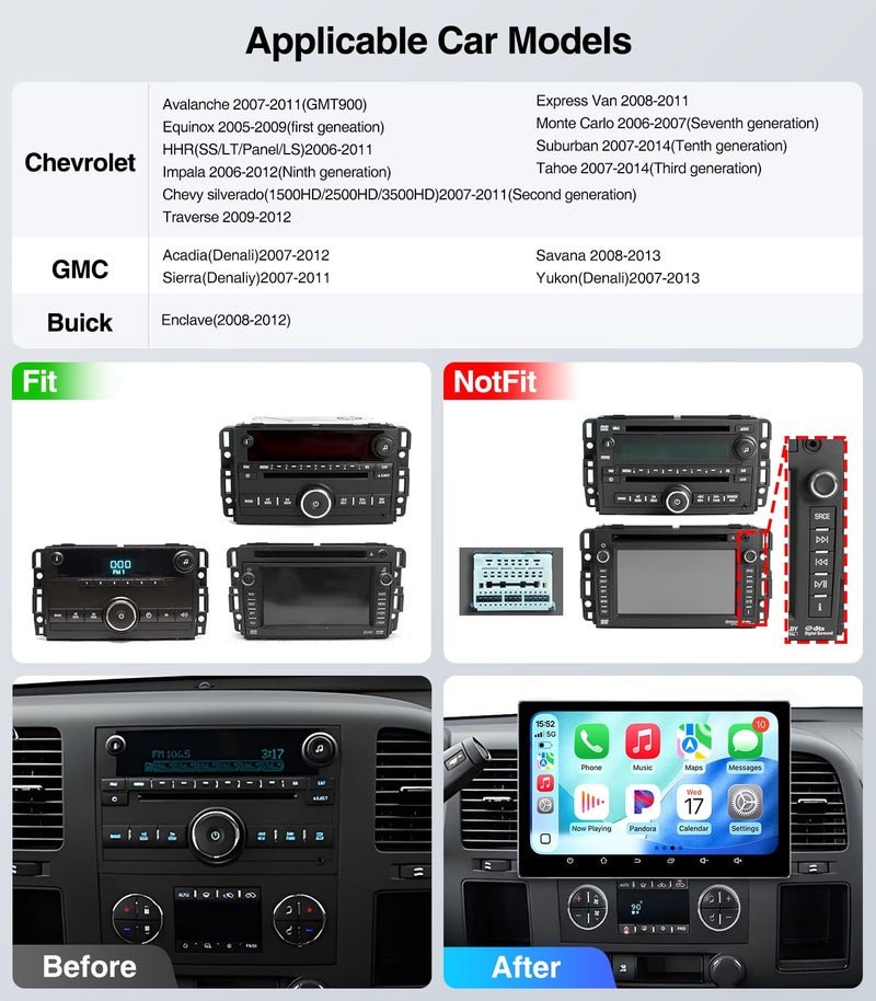 AINAVI Touchscreen Car Stereo Radio Upgrade for Chevy Silverado 2007-2013 GMC Sierra Yukon Buick Enclave Replacement Head Unit Installation Kit Built in CarPlay Android Auto (11.5" 4G+64G) - Image 2
