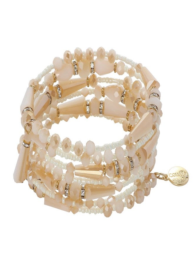 Coiris Boho Multilayer Beaded Bracelets for Women Bohemian Stretch Layered Bead Bracelets Charm Bangle Handmade Jewelry(BR-1209-Beige) - Image 1