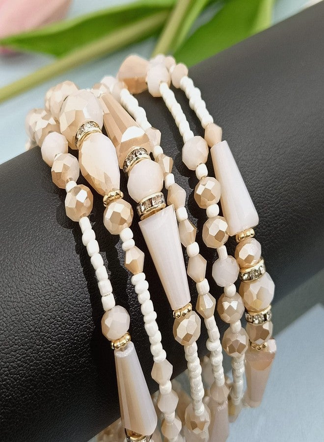 Coiris Boho Multilayer Beaded Bracelets for Women Bohemian Stretch Layered Bead Bracelets Charm Bangle Handmade Jewelry(BR-1209-Beige) - Image 4