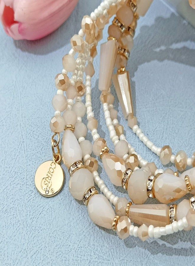 Coiris Boho Multilayer Beaded Bracelets for Women Bohemian Stretch Layered Bead Bracelets Charm Bangle Handmade Jewelry(BR-1209-Beige) - Image 3