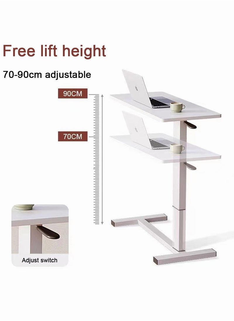 Overbed Bedside Table with Rolling Wheels 80x40x90cm C-Shape Side Table Adjustable Height Hospital Bed End Table Sofa Large Laptop Side Table for Couch Living Room standing desk