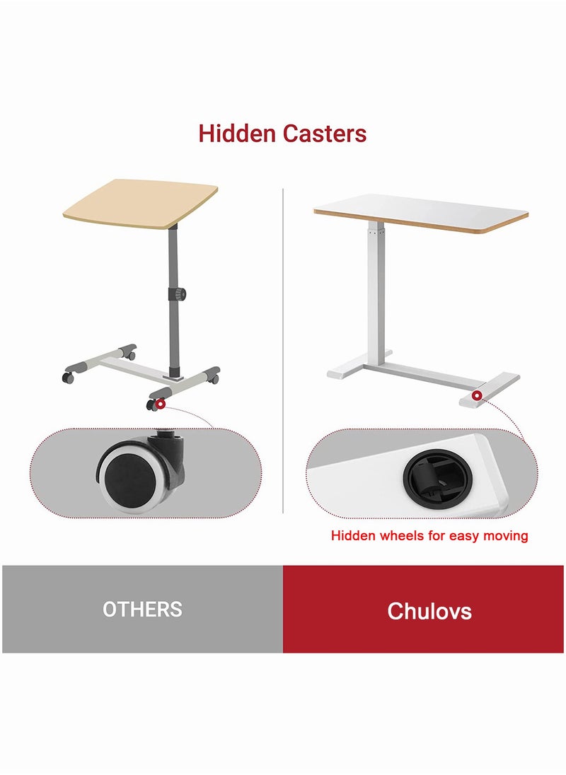 Overbed Bedside Table with Rolling Wheels 80x40x90cm C-Shape Side Table Adjustable Height Hospital Bed End Table Sofa Large Laptop Side Table for Couch Living Room standing desk