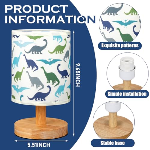 VIHOSE Dinosaur Kids Table Lamp for Bedroom Kids Bedside Lamp with Linen Wooden Nightstand Cartoon Nursery Lampshade for Girls Boys Living Room - Image 3