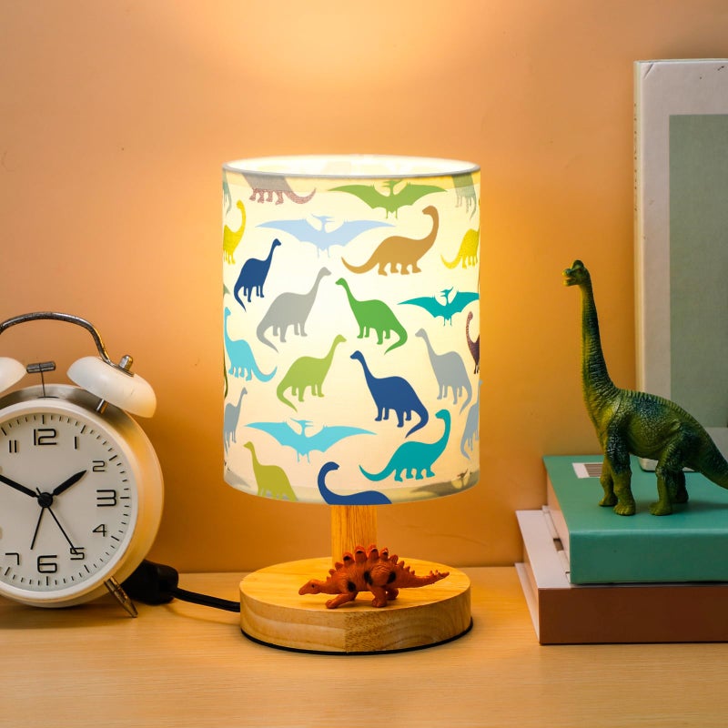 VIHOSE Dinosaur Kids Table Lamp for Bedroom Kids Bedside Lamp with Linen Wooden Nightstand Cartoon Nursery Lampshade for Girls Boys Living Room - Image 2