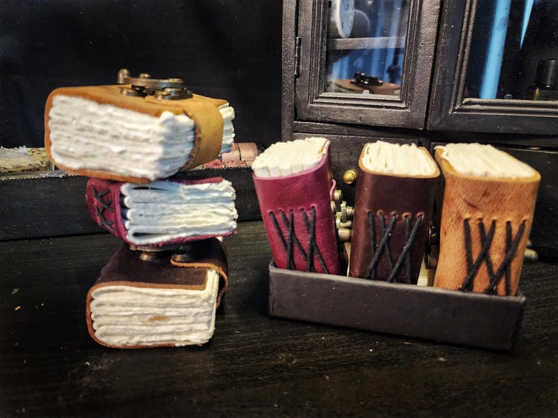 Modest Goods [Set of 3] Handmade Mini Leather Journals - Tiny Vintage Scrapbooks, Pocket Artist Sketchbook, small leatherbound Unlined Notebook journal, gift for artists, writers, and scrapbooking on the go gifts. - Image 2