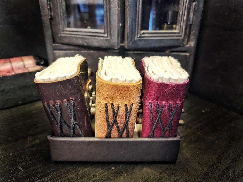 Modest Goods [Set of 3] Handmade Mini Leather Journals - Tiny Vintage Scrapbooks, Pocket Artist Sketchbook, small leatherbound Unlined Notebook journal, gift for artists, writers, and scrapbooking on the go gifts. - Image 5