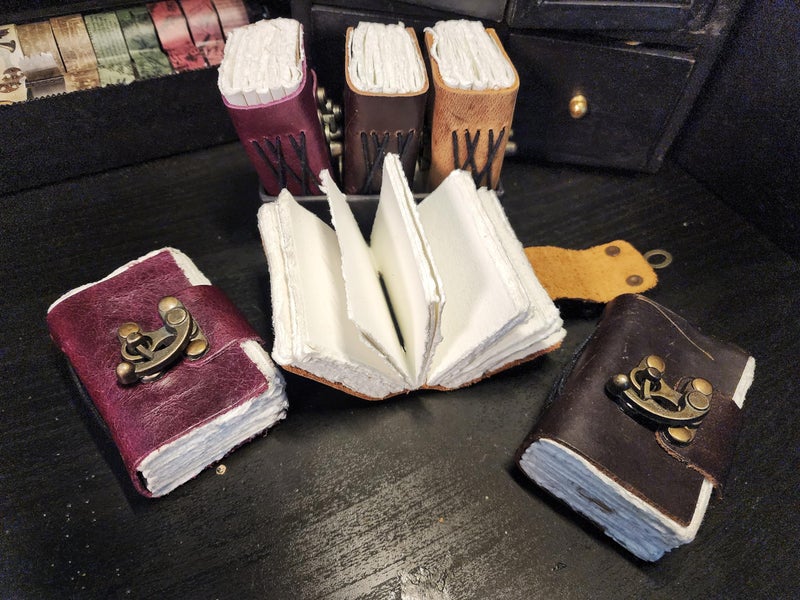 Modest Goods [Set of 3] Handmade Mini Leather Journals - Tiny Vintage Scrapbooks, Pocket Artist Sketchbook, small leatherbound Unlined Notebook journal, gift for artists, writers, and scrapbooking on the go gifts. - Image 3