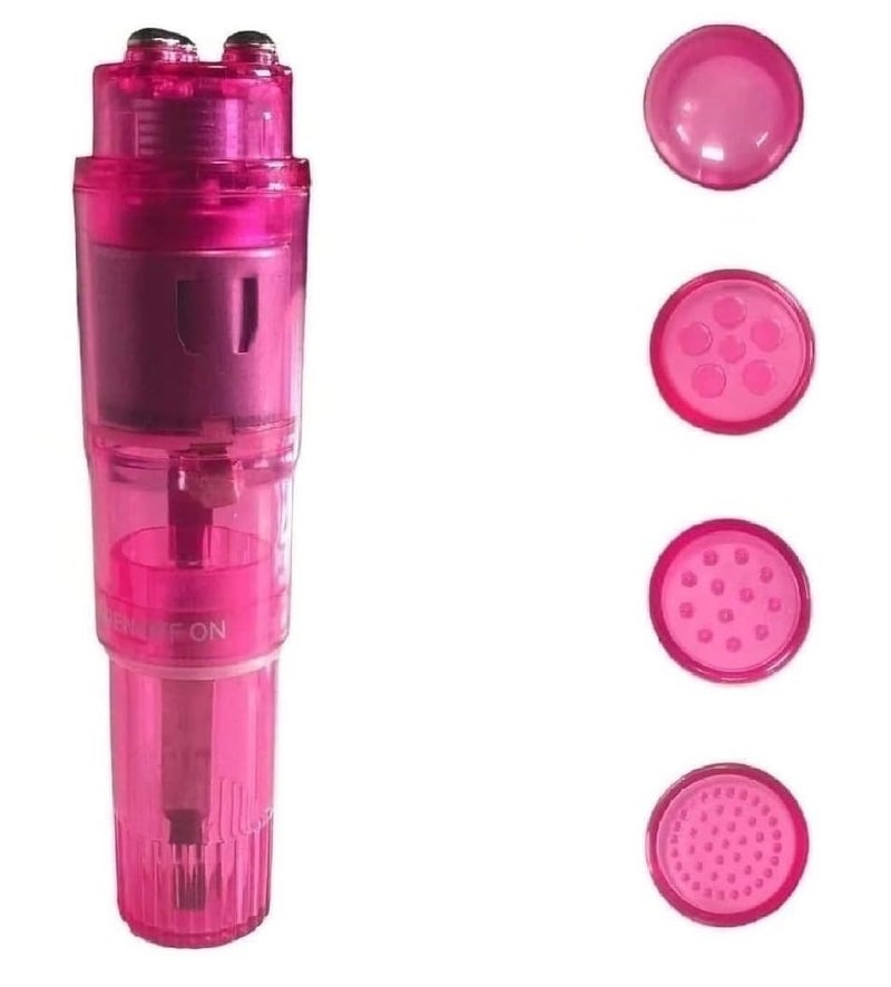 Finever Small Mini Massager Portable Pen for Body Face Neck HeadBack Massage with 4 Heads 1PC Pink