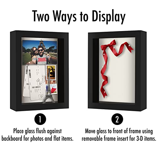 Americanflat 5x7 Shadow Box Frame with Shatter-Resistant Glass - Silhouette Collection - Small Shadow Box Display Case for Tabletop and Wall Display - Black with Soft Felt Back - Image 4