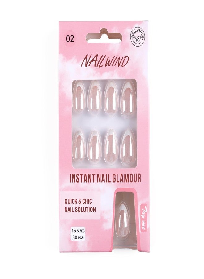NAILWIND Chrome White French Tip Press On Nails | Short Almond | 15 Sizes 30 Pcs | French Nail | Natural Short Almond Nails False Nails for Women Girl - Image 4