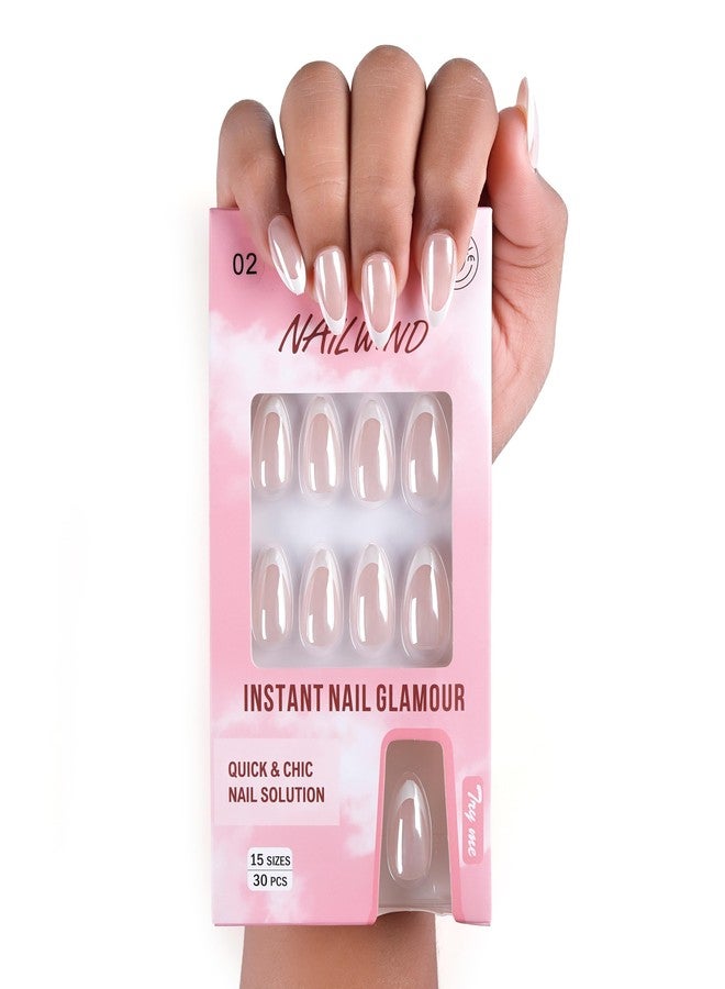 NAILWIND Chrome White French Tip Press On Nails | Short Almond | 15 Sizes 30 Pcs | French Nail | Natural Short Almond Nails False Nails for Women Girl - Image 2