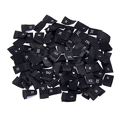 NBEADS 350 Pcs Clothing Size Labels, 7 Sizes Polyester Sewing Labels Embroidered Label Size Labels Tags XS/S/M/L/XL/2XL/3XL for Clothing Sewing Sew on Clothes, Black - Image 1