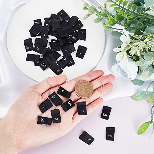 NBEADS 350 Pcs Clothing Size Labels, 7 Sizes Polyester Sewing Labels Embroidered Label Size Labels Tags XS/S/M/L/XL/2XL/3XL for Clothing Sewing Sew on Clothes, Black - Image 2