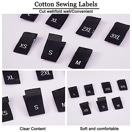 NBEADS 350 Pcs Clothing Size Labels, 7 Sizes Polyester Sewing Labels Embroidered Label Size Labels Tags XS/S/M/L/XL/2XL/3XL for Clothing Sewing Sew on Clothes, Black - Image 3