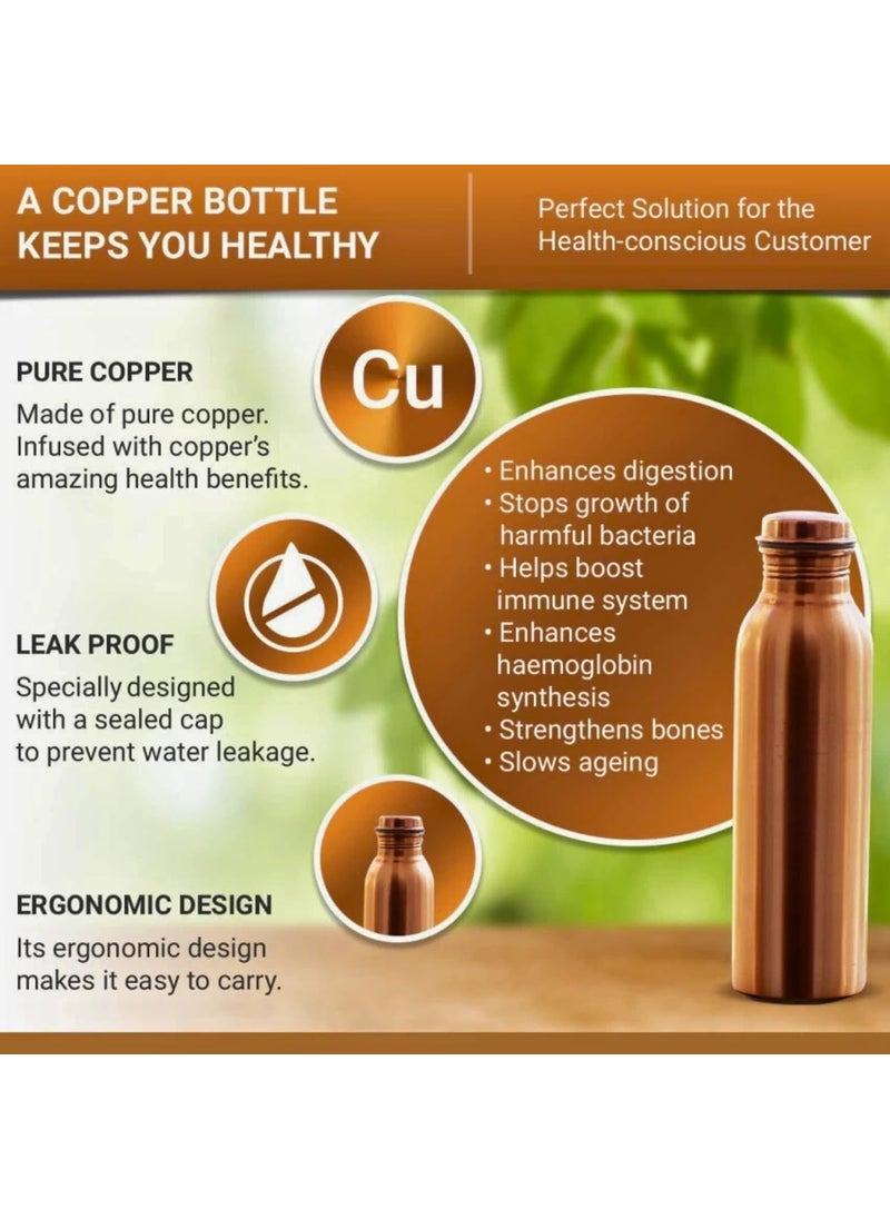 AC ANAND CRAFTS AC ANAND CRAFTS Joint Free Leak Proof Ayurveda Copper Water Bottle 1000 ML Brown  - Image 4