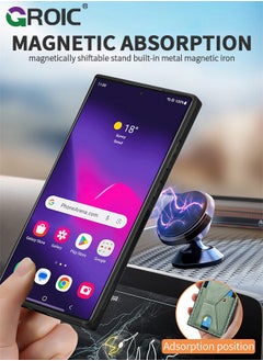GROIC Brown Sumsung Galaxy S24 Ultra Cases, Phone Cover Card Holder,Weave Pattern Slots Wallet Case with Kickstand Protective Case for Samsung S24 Ultra 6.8 inch  - Image 4