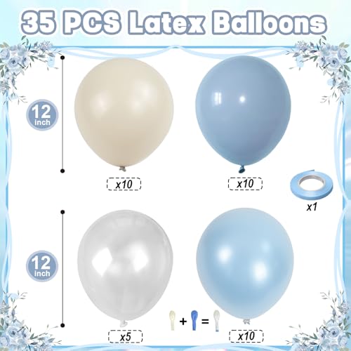 Togvu Dusty Blue Balloons 12 inch Double Stuffed Dusty Pearl Light Blue Sand White Clear Balloon for Winter Wonderland Boho Wedding Birthday Boys Baby Shower Birdal Bachelorette Engagement Party Decoration - Image 5