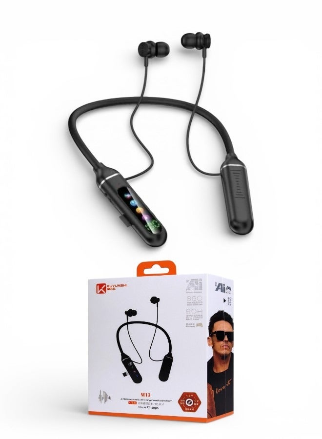 Wireless earbuds with a sporty design, neckband, built-in memory card slot, and Bluetooth 5.0; compatible with iPhone 16, 15, 14, 13, 12, 11, Galaxy, Huawei, and more. - Image 2
