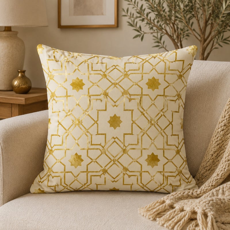 Ramadan Decorative Throw Pillow Covers Set of 4 Gold Geometric Star Pattern Couch Cushion Cases Elegant Living Room Home Decor - Image 4