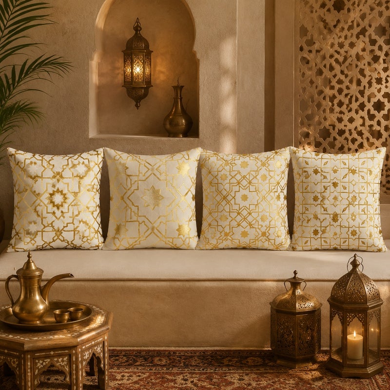 Ramadan Decorative Throw Pillow Covers Set of 4 Gold Geometric Star Pattern Couch Cushion Cases Elegant Living Room Home Decor - Image 2