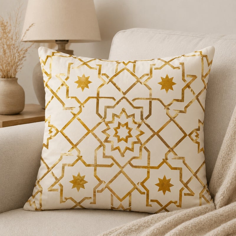 Ramadan Decorative Throw Pillow Covers Set of 4 Gold Geometric Star Pattern Couch Cushion Cases Elegant Living Room Home Decor - Image 3