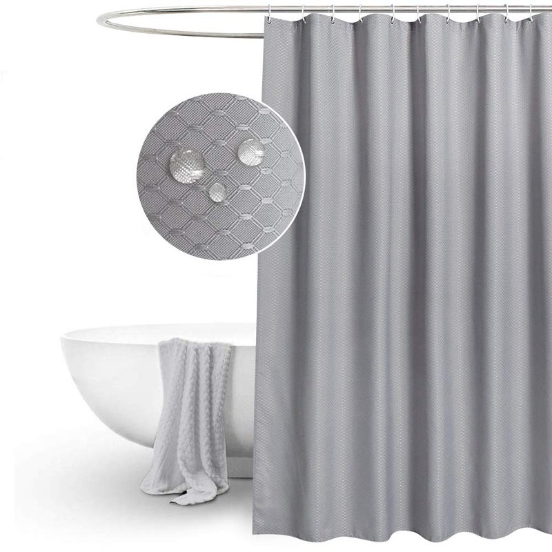 EurCross Long Shower Curtain 180 x 200cmHeavy Grey Waffle Weave Fabric Washable Bathroom Curtains for Shower Waterproof Mildew Resistant Polyester with HooksSize W 72 x L 78