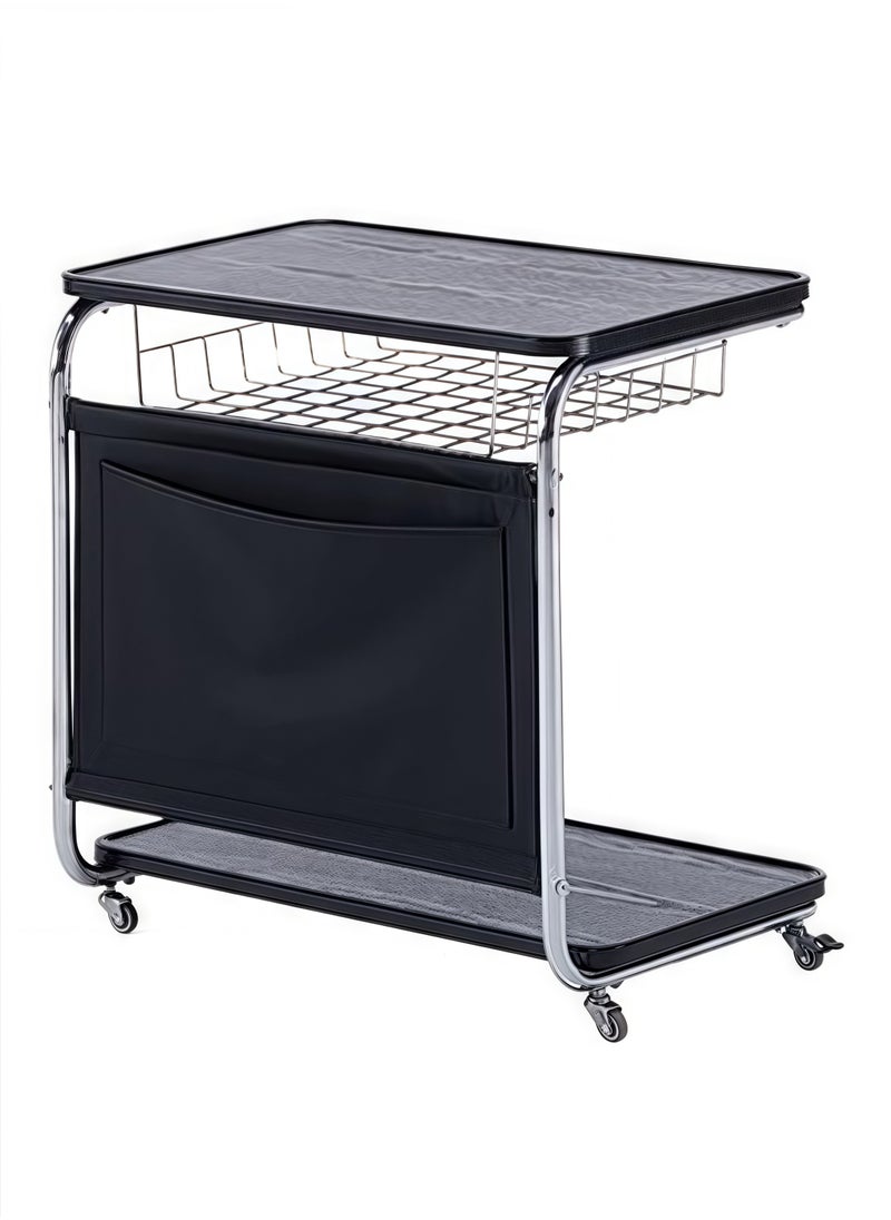 Generic - C Shaped End Table Multifunctional Side Table with Storage and Lockable Wheels Sofa Table for Living Room Bedroom Office Bathroom - Image 1