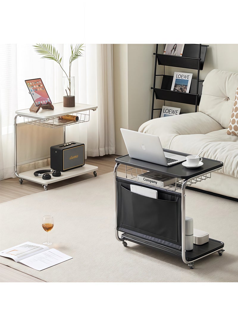 Generic C Shaped End Table Multifunctional Side Table with Storage and Lockable Wheels Sofa Table for Living Room Bedroom Office Bathroom  - Image 3