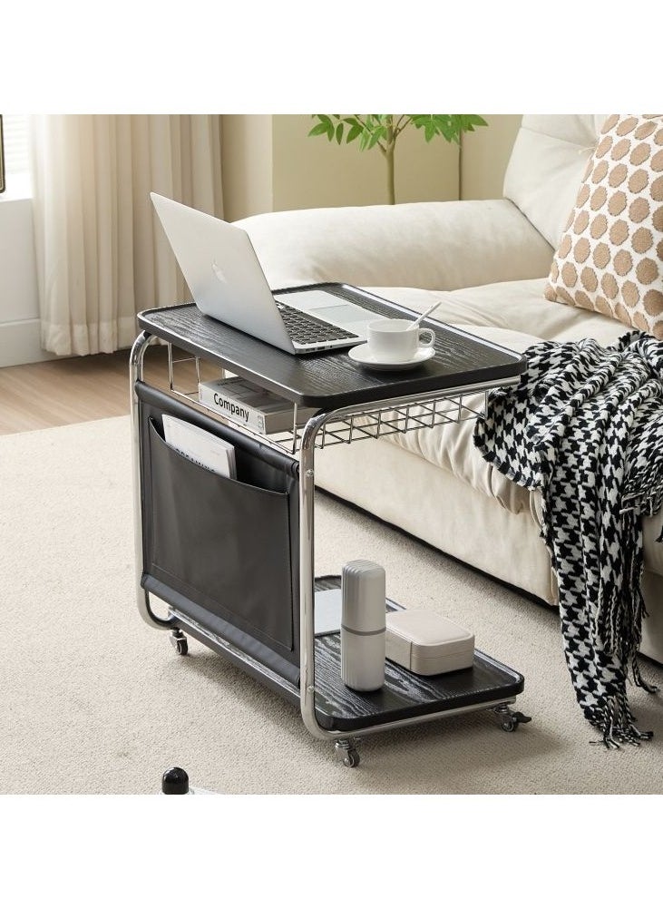 Generic C Shaped End Table Multifunctional Side Table with Storage and Lockable Wheels Sofa Table for Living Room Bedroom Office Bathroom  - Image 1