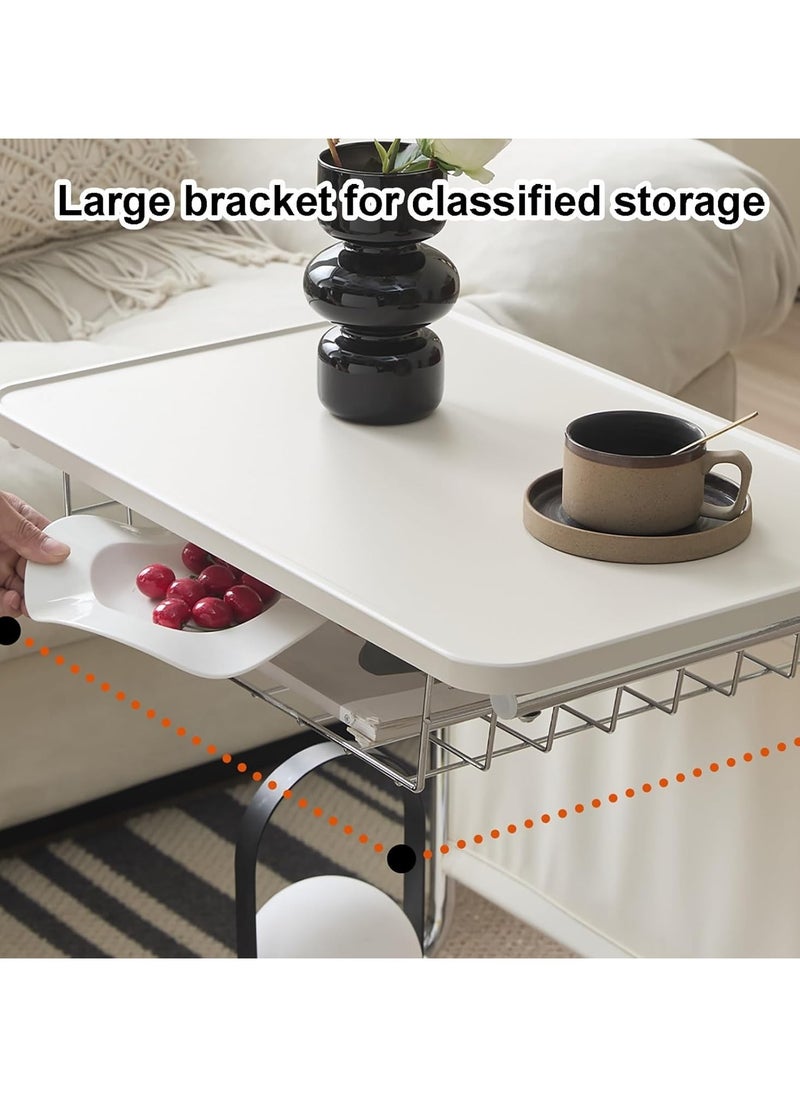 Generic C Shaped End Table Multifunctional Side Table with Storage and Lockable Wheels Sofa Table for Living Room Bedroom Office Bathroom  - Image 4