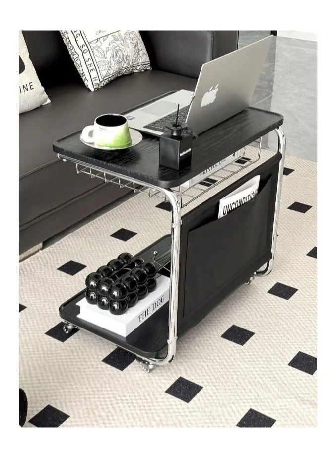 Generic - C Shaped End Table Multifunctional Side Table with Storage and Lockable Wheels Sofa Table for Living Room Bedroom Office Bathroom - Image 1