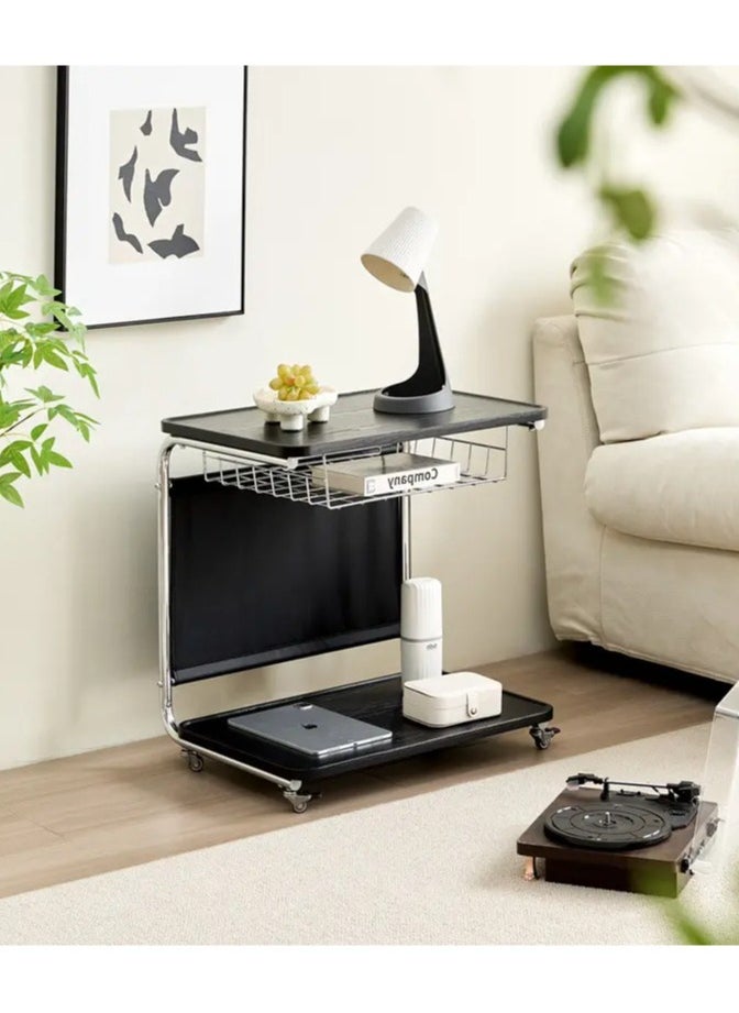 Generic - C Shaped End Table Multifunctional Side Table with Storage and Lockable Wheels Sofa Table for Living Room Bedroom Office Bathroom - Image 1