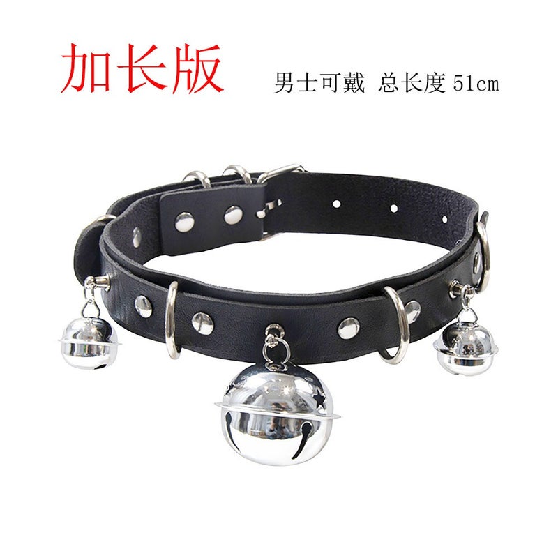 Jin Long Punk Style Extended Bell Collar Necklace Unisex Leather Choker Chain for Men and Women - Image 2