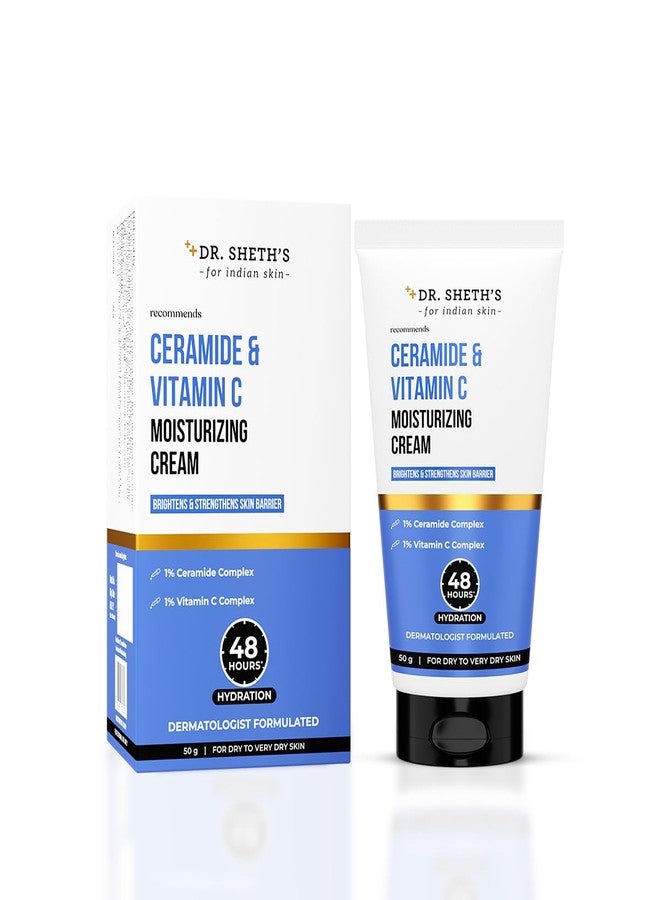 Dr. Sheth's Ceramide & Vitamin C Moisturizing Cream|For Dry To Very Dry Skin|Brightens & Strengthens Skin Barrier|48Hr Deep Hydration|Non Sticky|Biomimetic Ingredients|For Men & Women's |50G - Image 1
