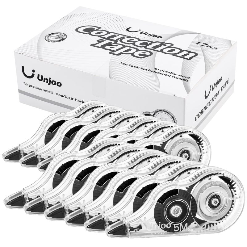 Unjoo Whiteout Correction Tape, Easy To Use Applicator for Instant Corrections Correct Wrong Writing At Any Time, For school, Office (12pack, 5M/196" x 0.2", Black) - Image 1